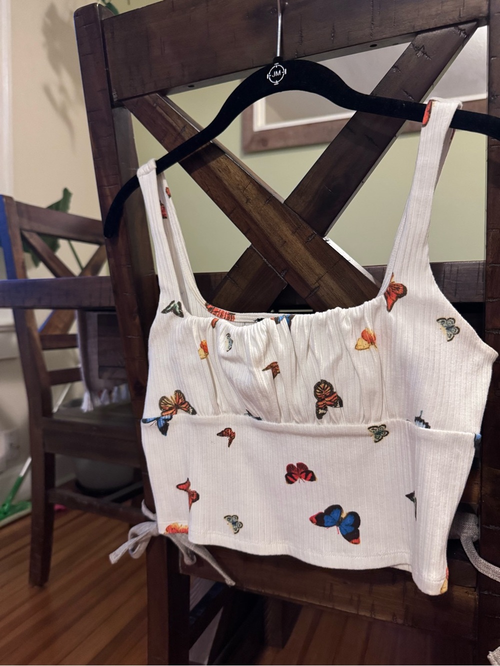 Forever 21 White Butterfly Print Cropped Tank Top